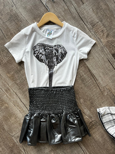 Silver Faux Leather Smocked Ruffle Mini Skirt