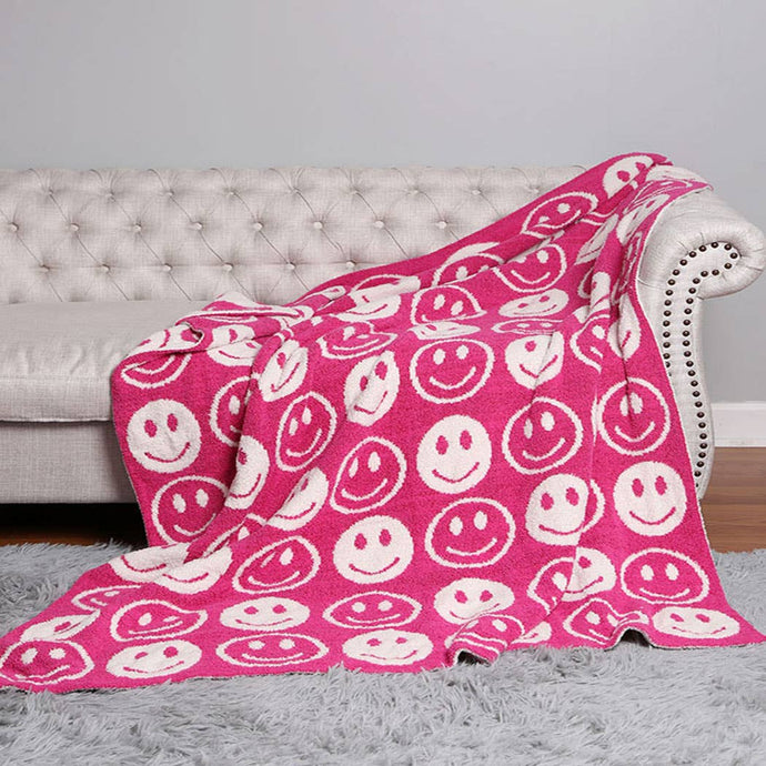 Happy Face Patterned Throw Blanket - 4 colors
