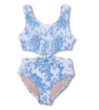smocked cinched ring monokini - blue bouquet